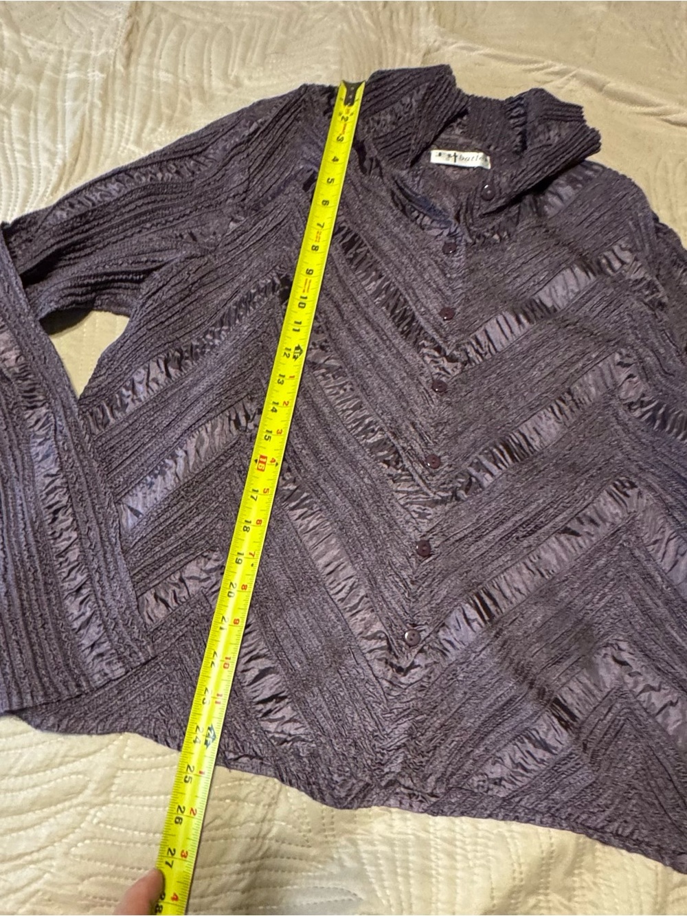Button-Front Textured Chevron Blouse Jacket - Purple by BT Batier - Picture 3 of 6